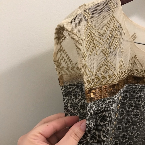 Anthropologie Floreat Gold Stream Sequin Tank small Swing Top sequins embroidery - Picture 7 of 13